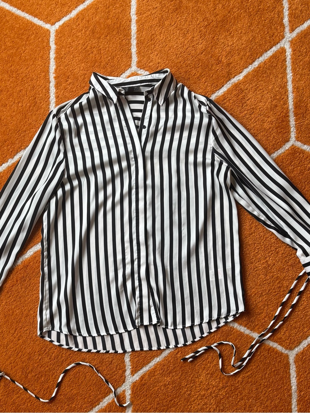 TOPSHOP Black & White Vertical Stripe Button-Up Women's Blouse